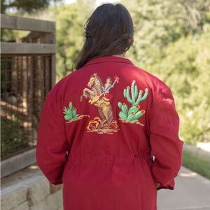 Red Utility Jacket with Embroidery; Size 2XL